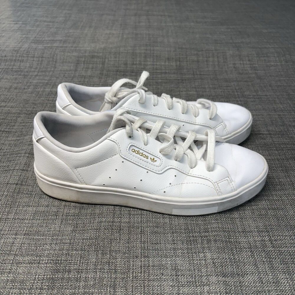 Adidas Originals Sleek White Leather Lace Up Sneakers Shoes Womens Size 6.5